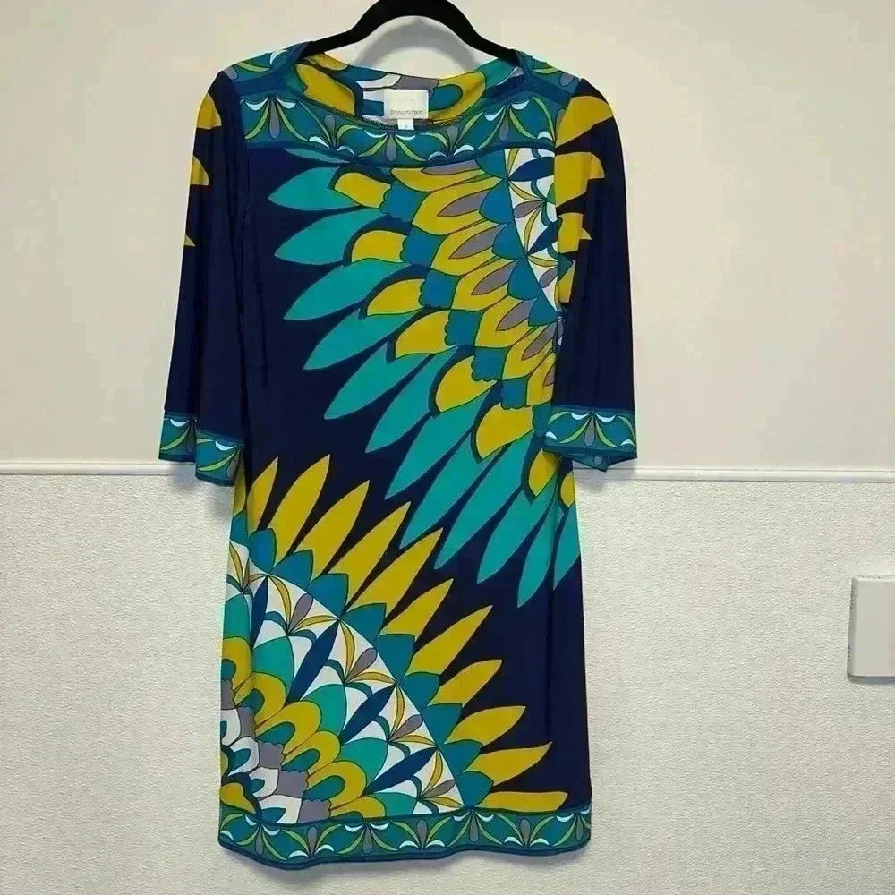 Women's Donna Morgan Dress, Size 6, NavyTeal Vintage Psychedelic Mod Shift Dress - Picture 3 of 11